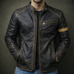 Zachary - Men's Zip-Up Moto Jacket with Vintage Patina Leather