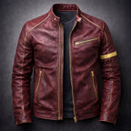 Zachary - Men's Zip-Up Moto Jacket with Vintage Patina Leather