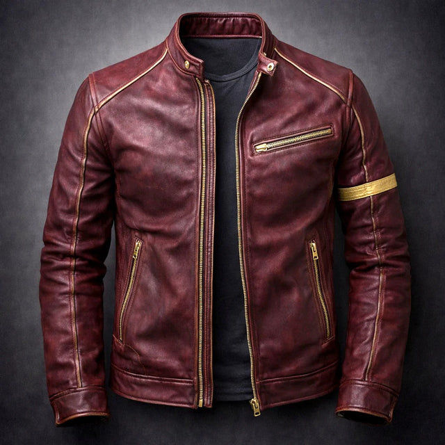 Zachary - Men's Zip-Up Moto Jacket with Vintage Patina Leather