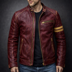Zachary - Men's Zip-Up Moto Jacket with Vintage Patina Leather